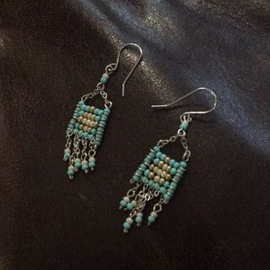 Turquoise and silver bead earrings